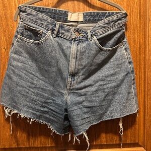 Everlane High-Waist Raw-Hem Blue Denim Jean Shorts